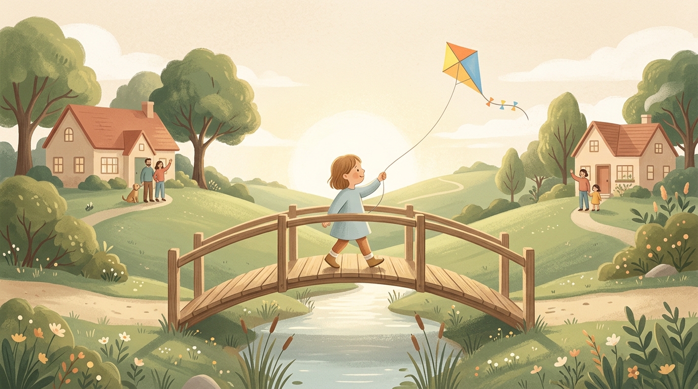 Ilustração conceptual da ponte familiar em prol do bem-estar infantil